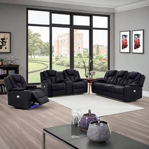Modern electric recliner set 3+2+1, with blue LED <b>strip</b>, integrated reading <b>light</b> and fast charging <b>USB</b> port - Product Image 1