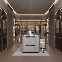 Système de dressing intégré moderne avec îlot de dressing en verre durable pour chambre principale et salon, armoire sur mesure