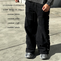 Celana kargo katun kelas berat grosir pabrik pakaian pria desain kancing samping kustom celana kargo taktis kaki lebar