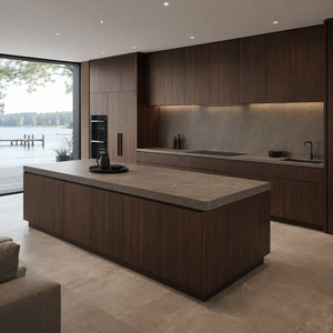 Mobili da Cucina Moderni Minimalisti in Legno Impiallacciato su Misura con Coordinamento Finiture e Supporto per Disegni - Product Image 1