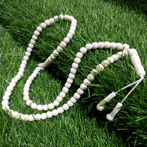 Tasbih Islámico de Hueso Natural Pulido, 99 Cuentas, Misbaha, Rosario de Oración, Redondo, Blanco, Recuerdo Musulmán - Product Image 1