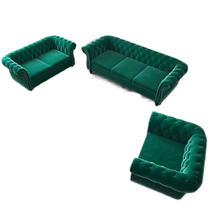 Divano in stile moderno 3 pezzi in velluto <span class=keywords><strong>verde</strong></span> Chesterfield Set 1 + 2 + 3 posti soggiorno divani componibili con bottone a ciuffo - Product Image 2