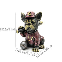 Décoration créative personnalisée pour la maison et le bureau, figurine de chien en résine peinte à la main, statue de bouledogue français avec un bâton de baseball