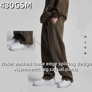 Pantalon de survêtement large pour homme, 420 GSM, coupe ample, délavé à l'acide, style vintage, streetwear, ourlet ouvert personnalisé, polyester/coton - Product Image 1