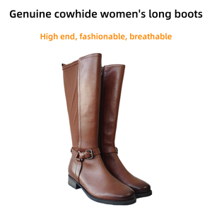 Bottes longues en cuir de vache véritable pour femmes, chaussures de créateur de mode, automne-hiver 2026, nouvelles bottes à boucle de ceinture, hauteur genou, marron - Product Image 3