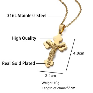 Croix Jésus <span class=keywords><strong>Crucifixion</strong></span> 18K plaqué or étanche Non ternir pendentif en acier inoxydable bijoux de mode colliers mâle homme hommes - Product Image 5