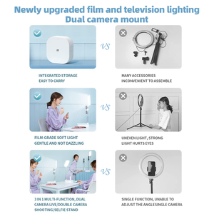 Support de téléphone double <span class=keywords><strong>TikTok</strong></span> avec anneau lumineux pliable pour selfie, rotation à 360 degrés, pour maquillage, vidéo et diffusion en direct - Product Image 4