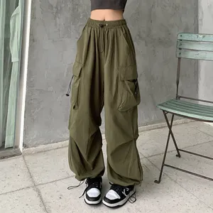 Custom Retro Women's Loose Pocket Straight Wide Leg Cargo Pants