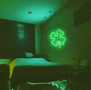 4-Leaf semanggi berbentuk hijau Usb baterai dioperasikan lampu Neon Led Shamrock Neon tanda untuk dinding St Patrick kamar dekorasi pesta - Product Image 6