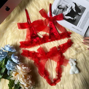 Mesh Transparent Sexy Dessous Pearl Bow BH Set Sexy Unterwäsche 2-teiliges Set Durchsichtig Sexy Dessous Set - Product Image 6