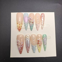 Fournisseur de faux ongles en acrylique de luxe faits à la main, style océan estival, 10 pièces, qualité supérieure, 3D
