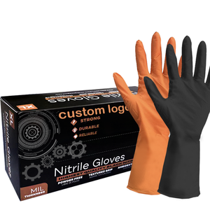 ถุงมือไนไตรล์สำหรับงานซ่อมแซมอุตสาหกรรม ผิวสัมผัสแบบเพชร  หนา  สีส้มดำ - Product Image 5
