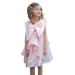 Custom Fashion Sleeveless Kids Summer Dresses For Girls With Big Bow In Front Guangzhou Many Color Option Kids Dress Vendor