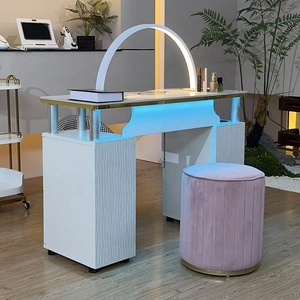 Table de manucure LED moderne avec aspirateur de poussière, meuble en bois grainé, mobilier commercial - Product Image 4