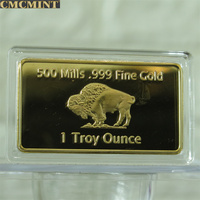Barre de buffle en or de 1 Oz 500 moulins avec emballage en plastique, pièce de monnaie vierge à graver