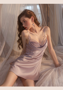 Pijama de encaje con abertura lateral para mujer, lencería sin espalda, falda de seda con tirantes - Product Image 2