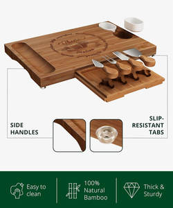 Ensemble de planche à <span class=keywords><strong>fromage</strong></span> en bambou pour charcuterie <span class=keywords><strong>Plateau</strong></span> de service unique avec 2 bols à sauce et 4 couteaux pour le réchauffement de la maison et de nouveaux cadeaux pour la maison - Product Image 3