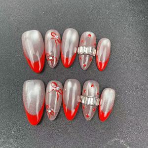 Faux <span class=keywords><strong>Ongles</strong></span> Press-On Bleu Printanier Faits <span class=keywords><strong>Main</strong></span> à la Française, Motif Floral <span class=keywords><strong>Dessin</strong></span>é à la <span class=keywords><strong>Main</strong></span>, Haute Qualité, 10 Pièces/Ensemble, Forme Amande - Product Image 3