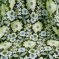 Tissu en dentelle guipure florale en coton vert olive 2026, tissu brodé soluble dans l'eau pour vêtements