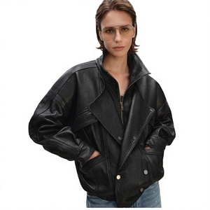 Women's Genuine <b>Leather</b> Bomber <b>Jacket</b> Stand Collar Full Sleeve Zipper Closure Solid Color Autumn Wear - Product Image 4