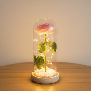 Rosa Preservada Romántica <span class=keywords><strong>en</strong></span> Cúpula de Cristal con Luz LED, Flor Individual, Regalo <span class=keywords><strong>para</strong></span> el Día de San Valentín, Aniversario, Decoración del Hogar, Decoración de Bodas - Product Image 1
