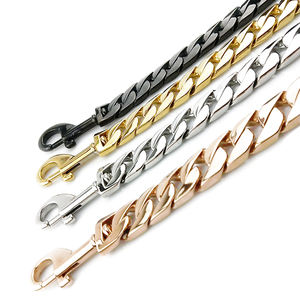 Premium Luxus Vergoldete Hundeleine Tudor Gold Edelstahl Kubanische Kette Haustierleine mit Ledergriff - Product Image 4