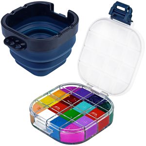 Boîte de rangement pour <span class=keywords><strong>peinture</strong></span> étanche à l'air, <span class=keywords><strong>palette</strong></span> de 16 compartiments <span class=keywords><strong>avec</strong></span> <span class=keywords><strong>couvercle</strong></span>, comprenant un bac à pinceaux - Product Image 1