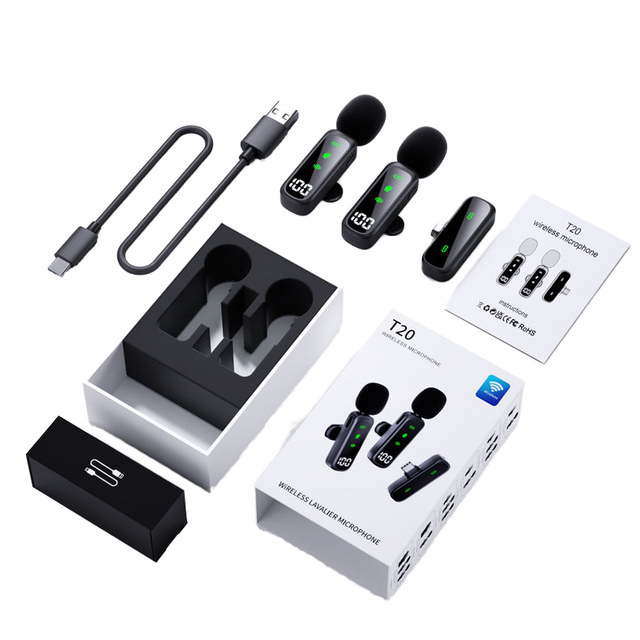 T20 High Sound Quality Magnetic Wireless Lavalier Microphone One-to-Two Smart Noise Reduction for Live Streaming