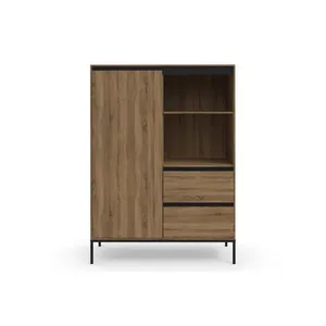 Oak Effect Finish Highboard Wooden <strong>Tall</strong> <strong>Unit</strong> 2 Doors Opening <strong>Shelves</strong> Modern Eco-Friendly Durable for Living Room Bedroom Home - Product Image 5