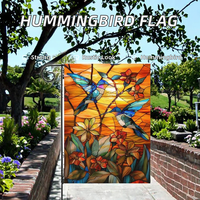 Bandera de Jardín/Patio de Poliéster Duradero con Diseño de Colibrí en Vidrio Estampado, Doble Cara, 12x18, Decoración Rústica para Exteriores, Primavera, Verano, Otoño
