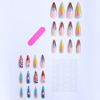 Autocollants pour ongles en gros, en forme de talon haut fin, colorés, à motifs floraux en relief, 24 faux ongles préfabriqués en ABS rose nude