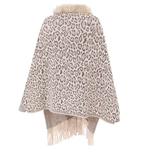 Abrigo de Piel Sintética con Borlas de Leopardo para Mujer, Chaqueta Casual con Mangas Murciélago y Cuello de Piel Artificial, Capa para Invierno y Otoño - Product Image 6