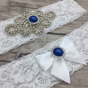 <span class=keywords><strong>Ensemble</strong></span> de jarretière en dentelle blanche de mariée perle bleue 2 pièces jarretelles de mariage ceinture pour les mariées - Product Image 4