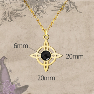 Ciondolo con nodo della strega in acciaio oro 18K con agata nera fortunata e amuleto religioso protettivo con motivo floreale - Product Image 4