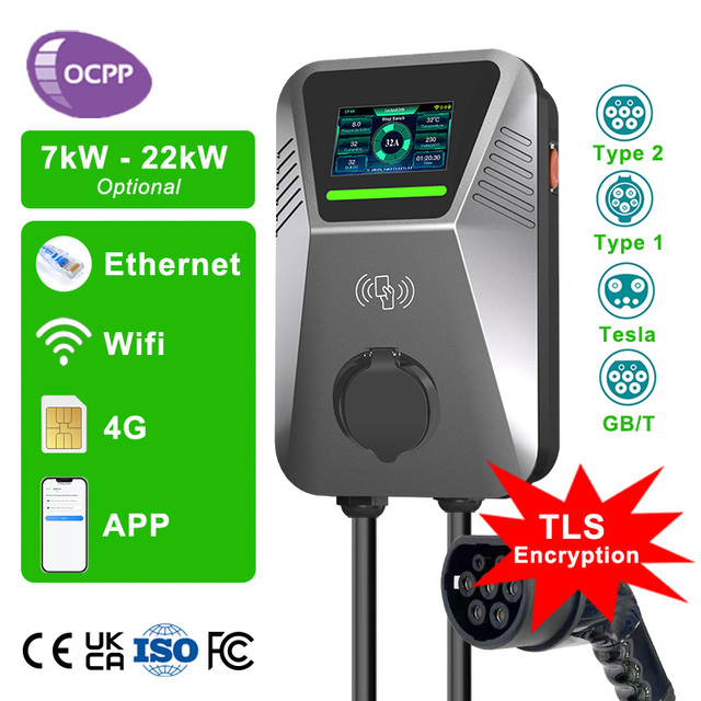 Ocpp2.0 Ocpp 2 2.1 2.01 Charger Pile Eu Stock 7kw/22kw Untethered Pos Ac Wallbox Ocpp 1.6j Communication Ev Charging Station