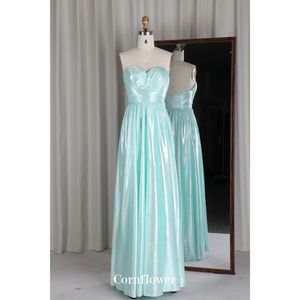 时尚现代绿色光泽缎面马克西连衣裙直筒裙，带褶肩甜心无袖u型背拉链，适合派对 - Product Image 1