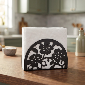 Decorative <b>Black</b> Metal Floral Napkin Holder Stand for Kitchen Dining Table <b>Tissue</b> Organizer - Product Image 3