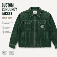Blouson Trucker Homme Personnalisé en Velours Côtelé Délavé Style Vintage, Ourlet Effiloché, Col Revers, Badge en Caoutchouc, Fermeture Éclair Intégrale, Vêtement d'Extérieur Rétro, Marque Privée