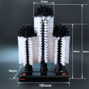Brosse de nettoyage multi-usages à 3 têtes à poils souples pour verres, bouteilles et vaisselle, en matériau PP écologique, avec conception à rouleau - Product Image 2