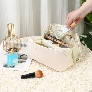 Mherder bolsa de couro para cosméticos, bolsa de couro para cosméticos, de viagem, personalizada, com escova