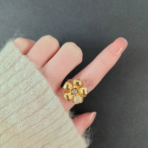 Adjustable Rotating Flower <b>Ring</b> Micro Insert Zircon Copper Gold Plated Tarnish Free <b>Stress</b> Relief Jewelry For Women - Product Image 2