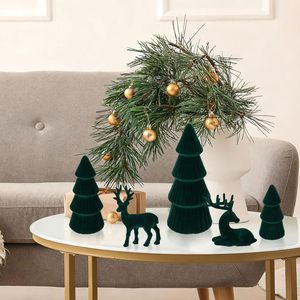 Ensemble de 3 sapins de Noël de haute qualité, écologiques, 15/20/25 cm, en résine et velours pulvérisé, pour table, base moderne, intérieur - Product Image 3