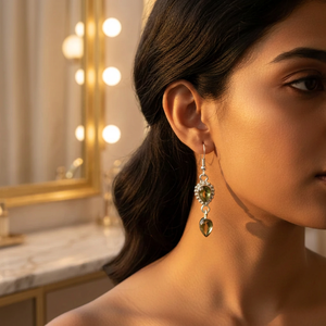 Art Palace Women's 925 <b>Sterling</b> <b>Silver</b> <b>Dangle</b> <b>Earrings</b> Green Gemstone Gold Plated Diamond for Wedding Party All Occasions - Product Image 3