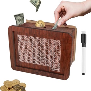 Tirelire en bois réutilisable avec compteur, boîte de défi d'épargne à ouverture discrète et suivi des objectifs, pour adultes et enfants - Product Image 1