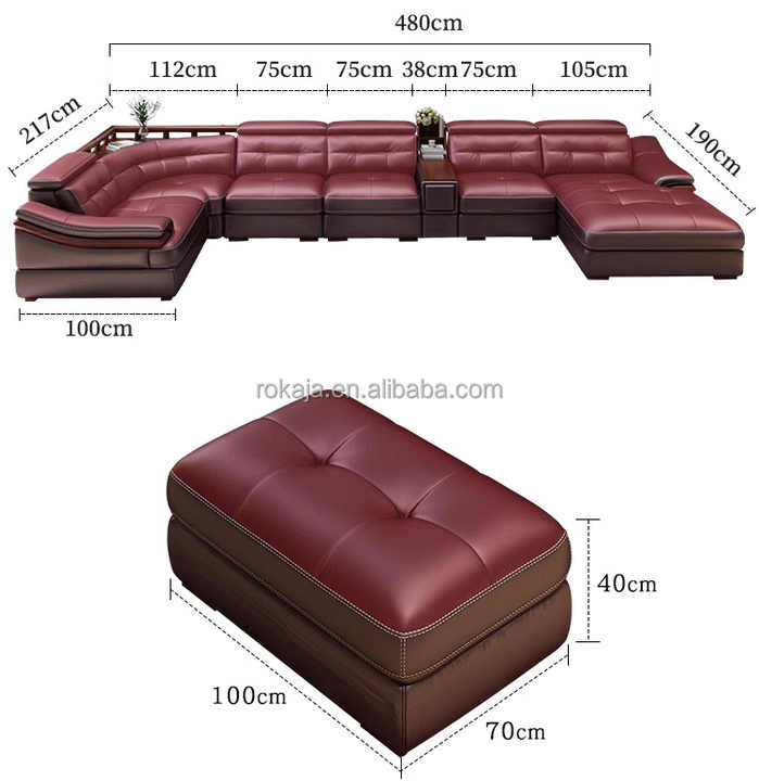Luxury Design Leather Sofa Set Large Size Solid Wood Corner Sofa Living