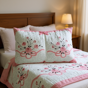 Ensemble de couette de printemps taille individuelle, fleurs roses brodées, style princesse, literie pour la maison toute saison, 2,2 m x 1,4 m, coton et polyester - Product Image 2