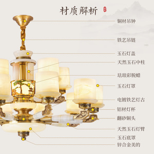 โคมไฟระย้าสไตล์จีนทองแดงเคลือบหยก LED หลายหัวทรงกลมสำหรับห้องนั่งเล่นห้องโถงหลักตกแต่งบ้าน - Product Image 1