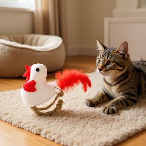 Juguete de lona para gatos Tommy de 7,5 cm con plumas y cascabel - Product Image 3