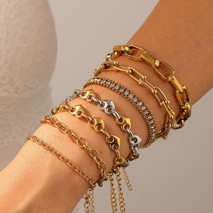 Vòng Đeo Tay Thời Trang Mạ Vàng Thép Không Gỉ Và Hình Trái Tim Liên Kết Chuỗi Vòng Đeo Tay Bangle Và Bông Tai Thiết Lập Cho Phụ Nữ Quà Tặng - Product Image 1