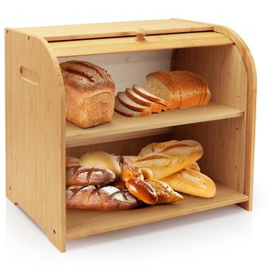 กล่องขนมปังไม้ไผ่ 2 ชั้น พร้อมฝาเปิดแบบดึงออก ตู้เก็บอาหารในครัว - Product Image 1
